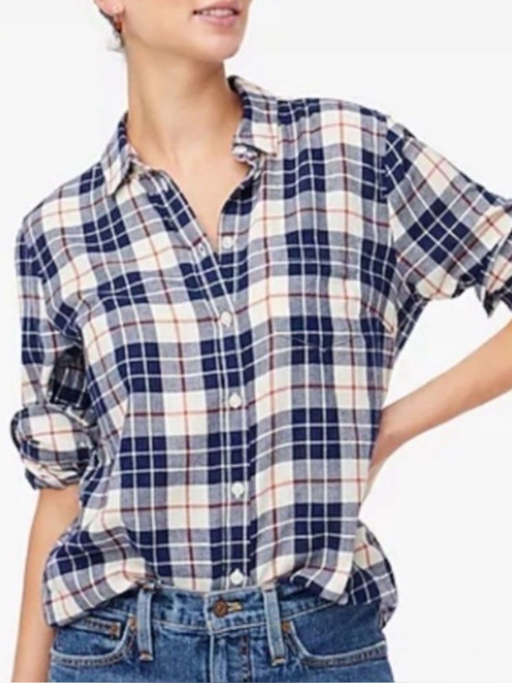 NWT J. Crew Flannel Button Down - Blue, Red, White (M)